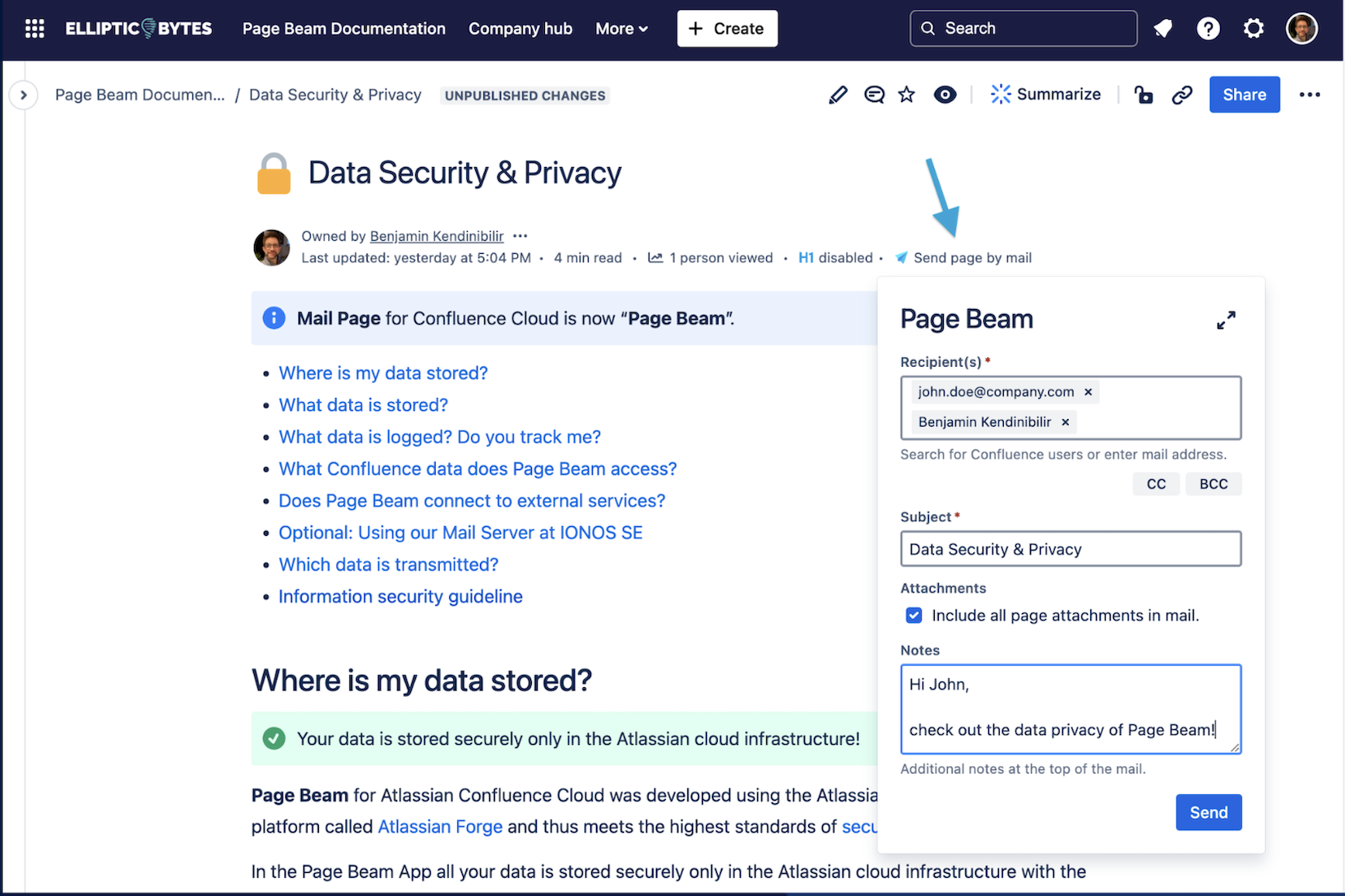Page Beam Interface Screenshot